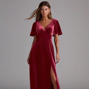 Azazie Kimber Burgundy Velvet Maxi Dress